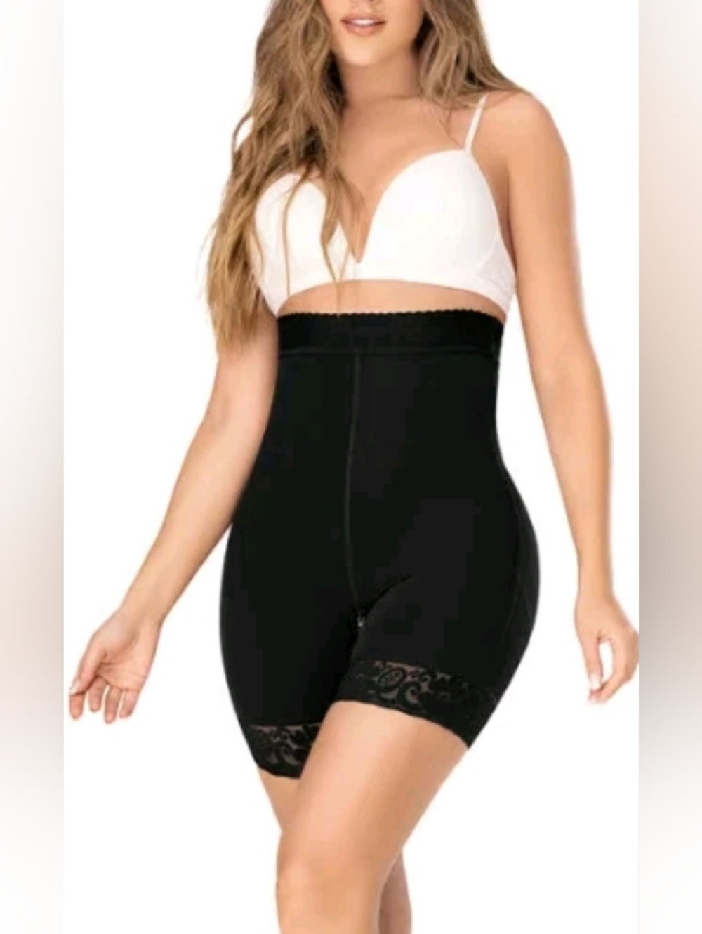 Mapalé High-Waist Black Shapewear Shorts with Lace Trim - Fajas Colombianas